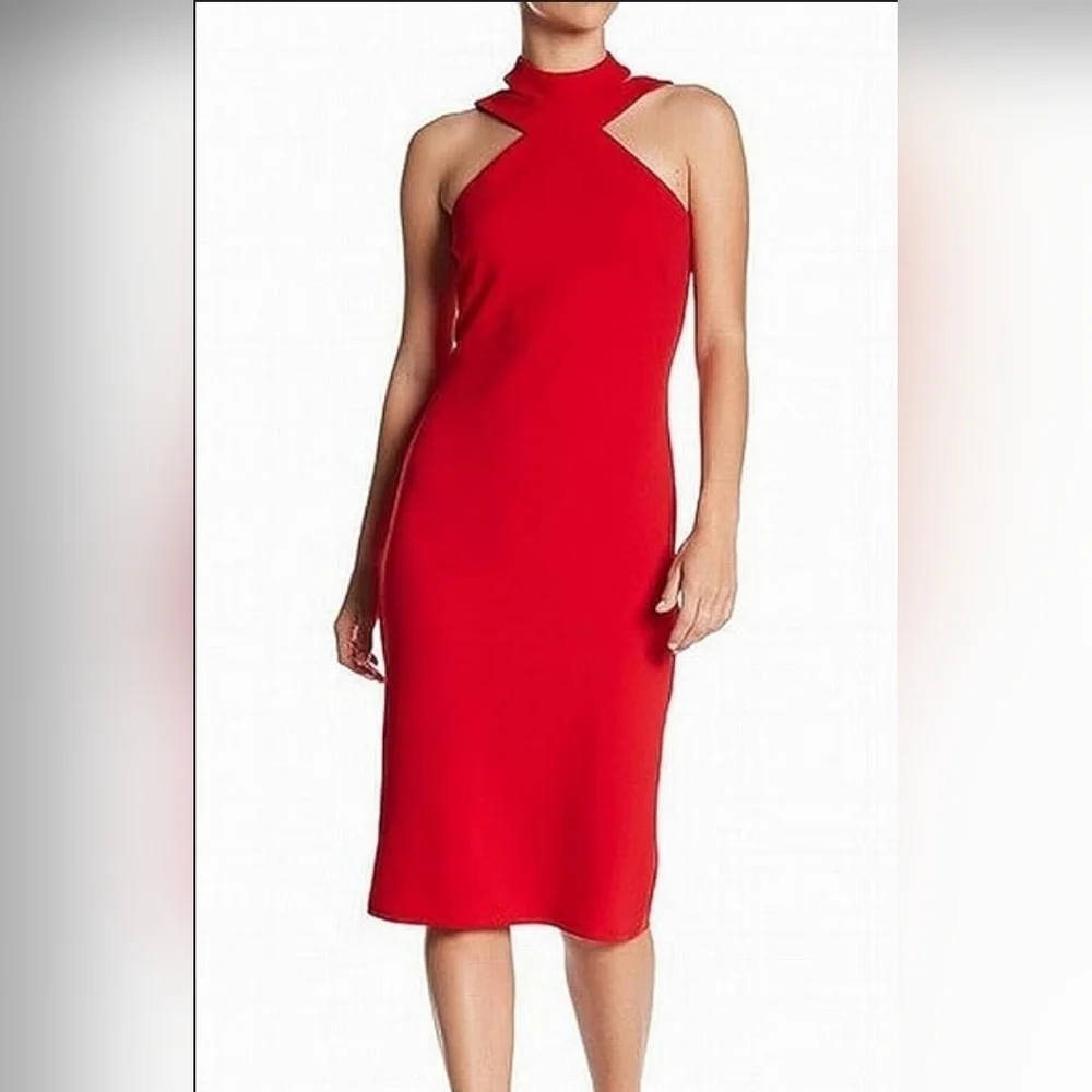 Bebe Women's Halter Scuba Crepe Bodycon Dress, Red Size 4 Or 12 - Pick One - Picture 1 of 11